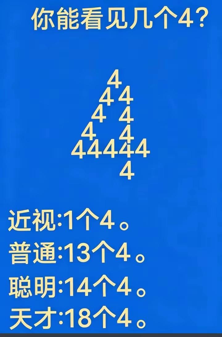 这里面几个4？能数全的，做事绝对认真，心思缜密。做任何事情都会让人放心，当然近视
