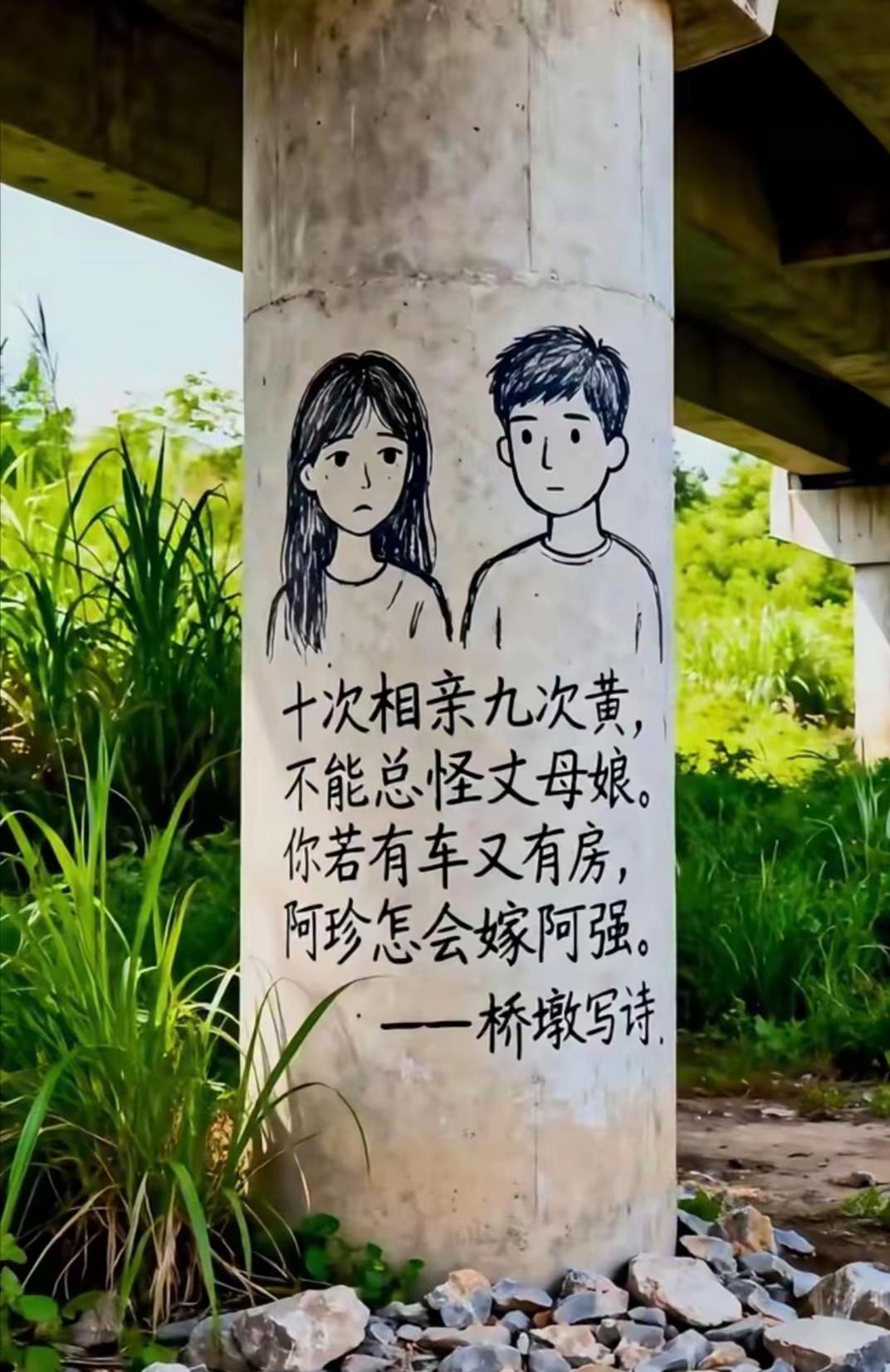 十次相亲九次黄，不能总怪丈母娘。你若有车又有房，阿珍怎会嫁阿强。我不知