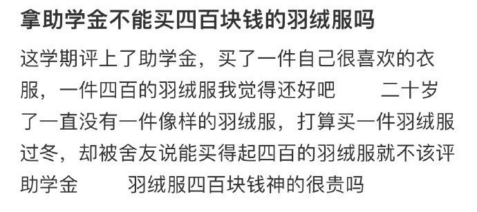 拿助学金不能买四百块钱的羽绒服吗