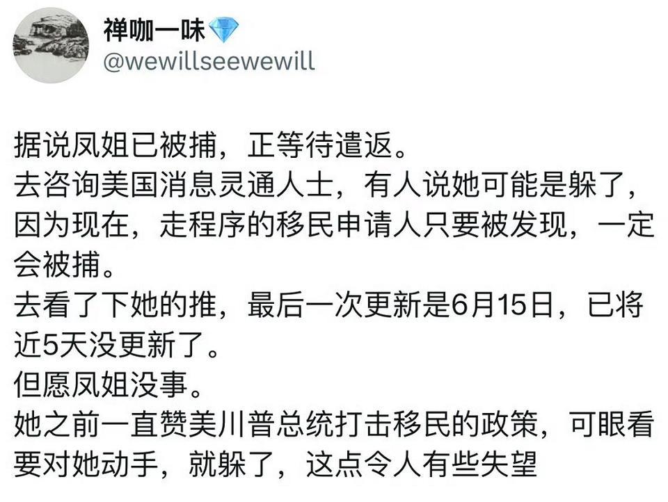 网传凤姐被老美移民局逮捕，要被遣返回中国了。这是好消息，还是坏消息？也不知道这是