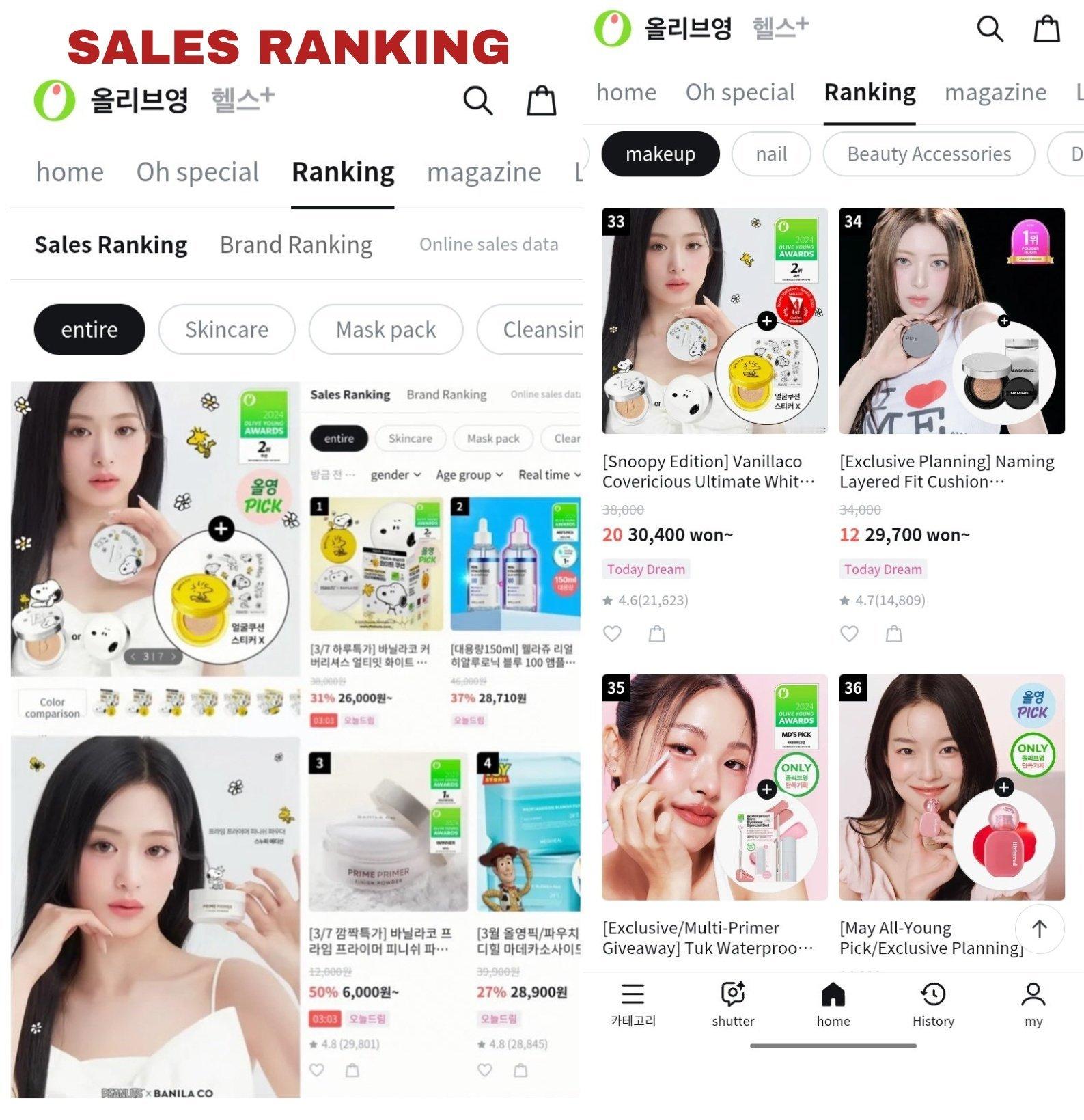 AHYEON代言的芭妮兰（BanilaCo）产品在韩国OliveYoung平