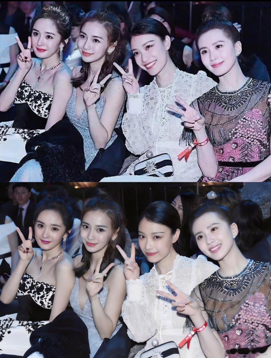 2017年，“四小花旦”合影31岁的杨幂、28岁的杨颖、29岁的倪妮