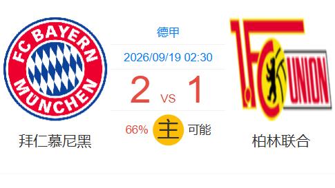 凌晨2:30德甲焦点战！AI模型66%胜率押注拜仁，柏林联合防线告急！今晚安联