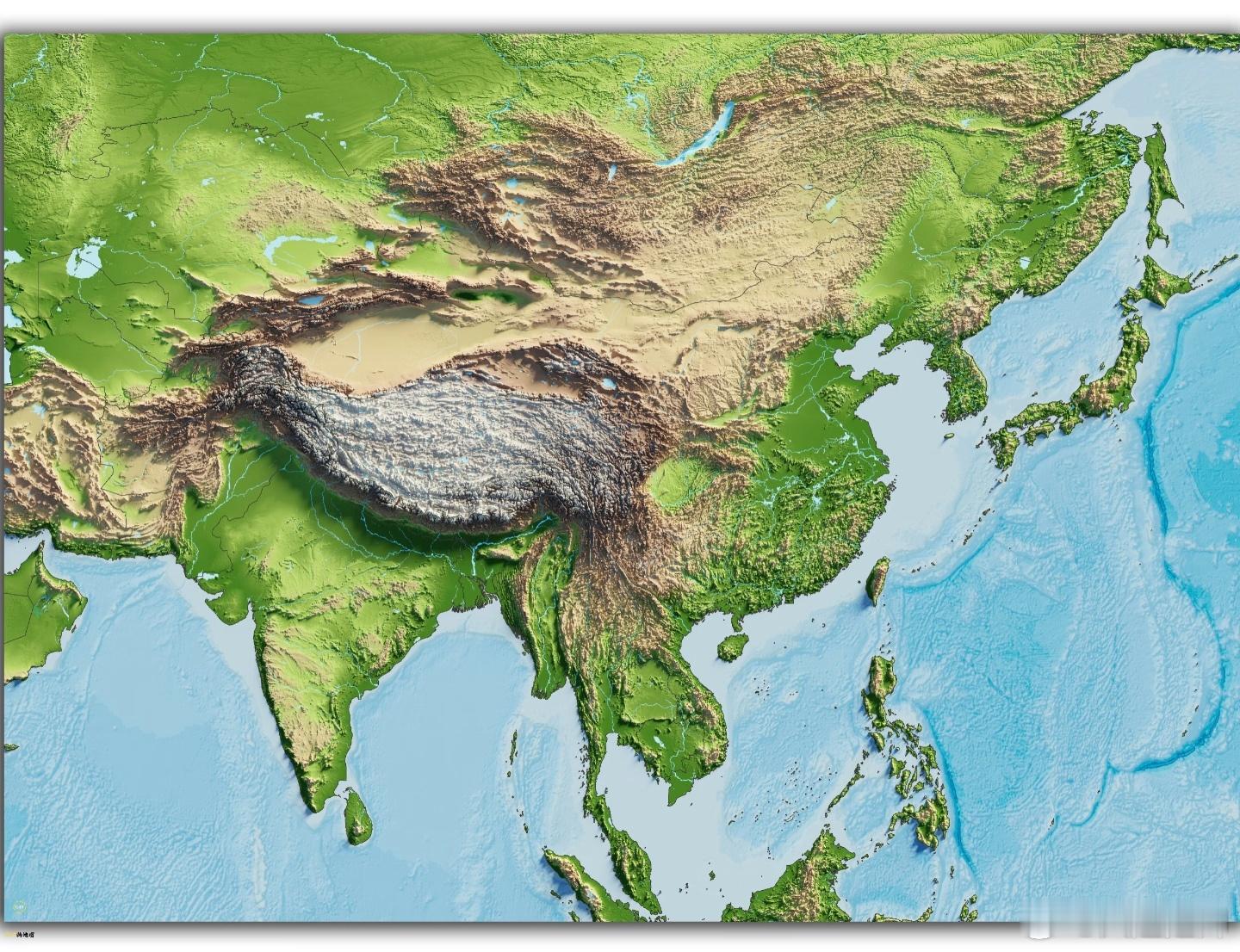 中国周边地形图。​​​