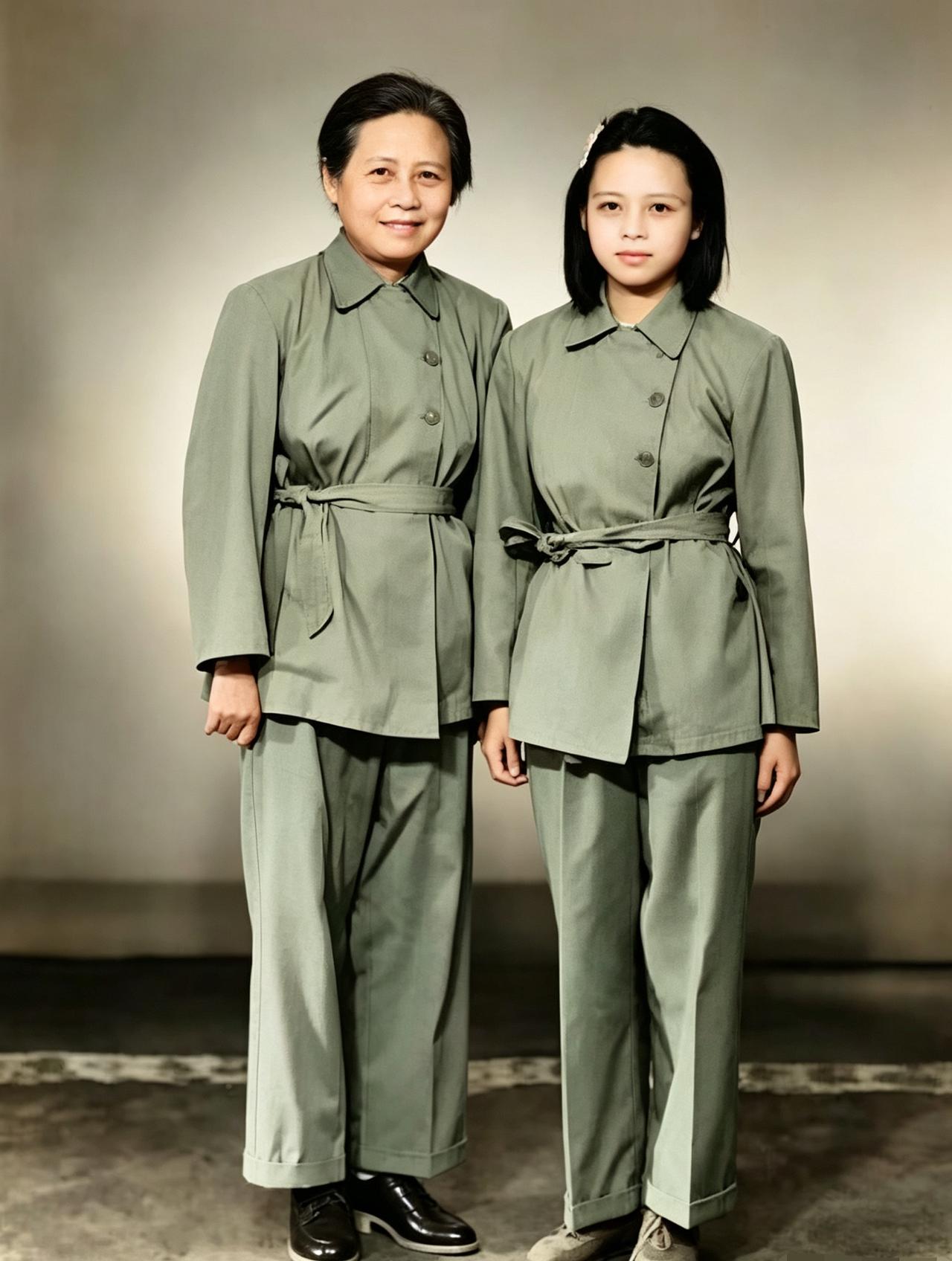 李达妻子王会悟有多美？50年代和女儿留影，眉目温和，精气十足
