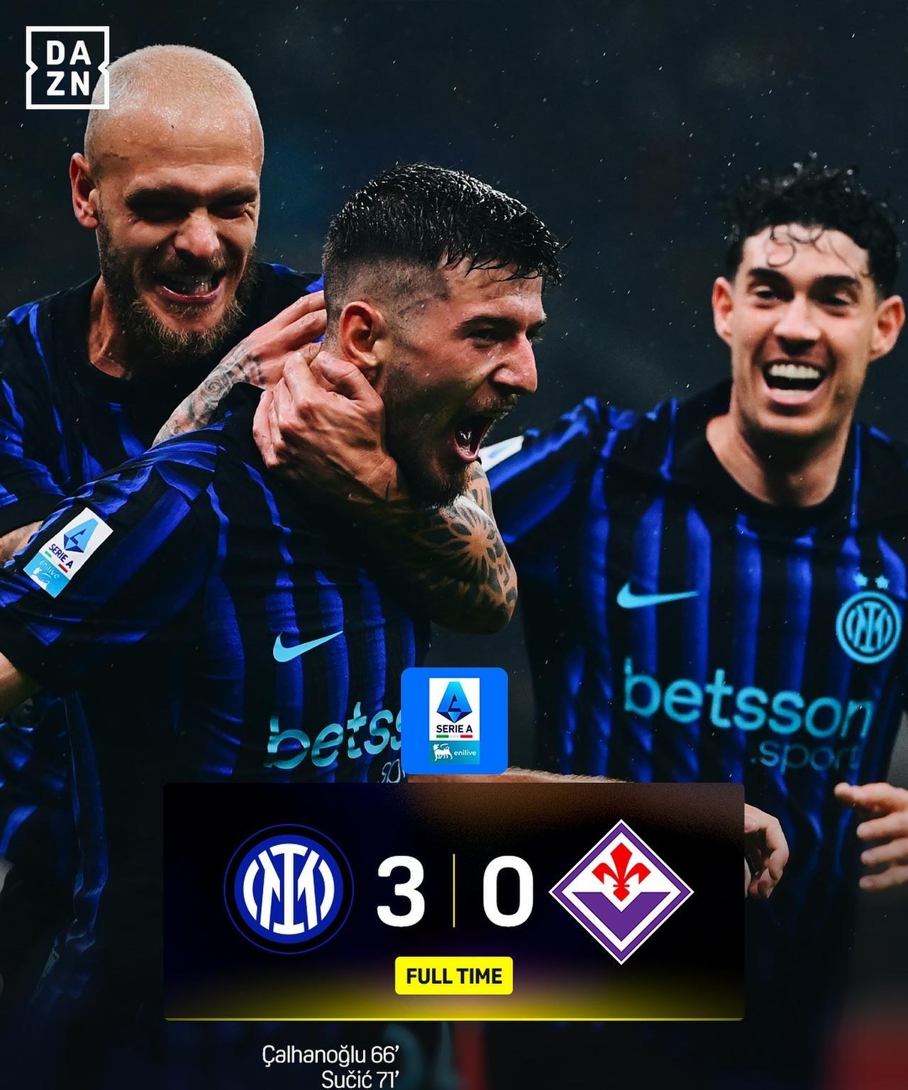 恰尔汗奥卢梅开二度+苏西奇处子球,国际米兰怒摘紫百合!意甲第9轮国际米兰主场对阵