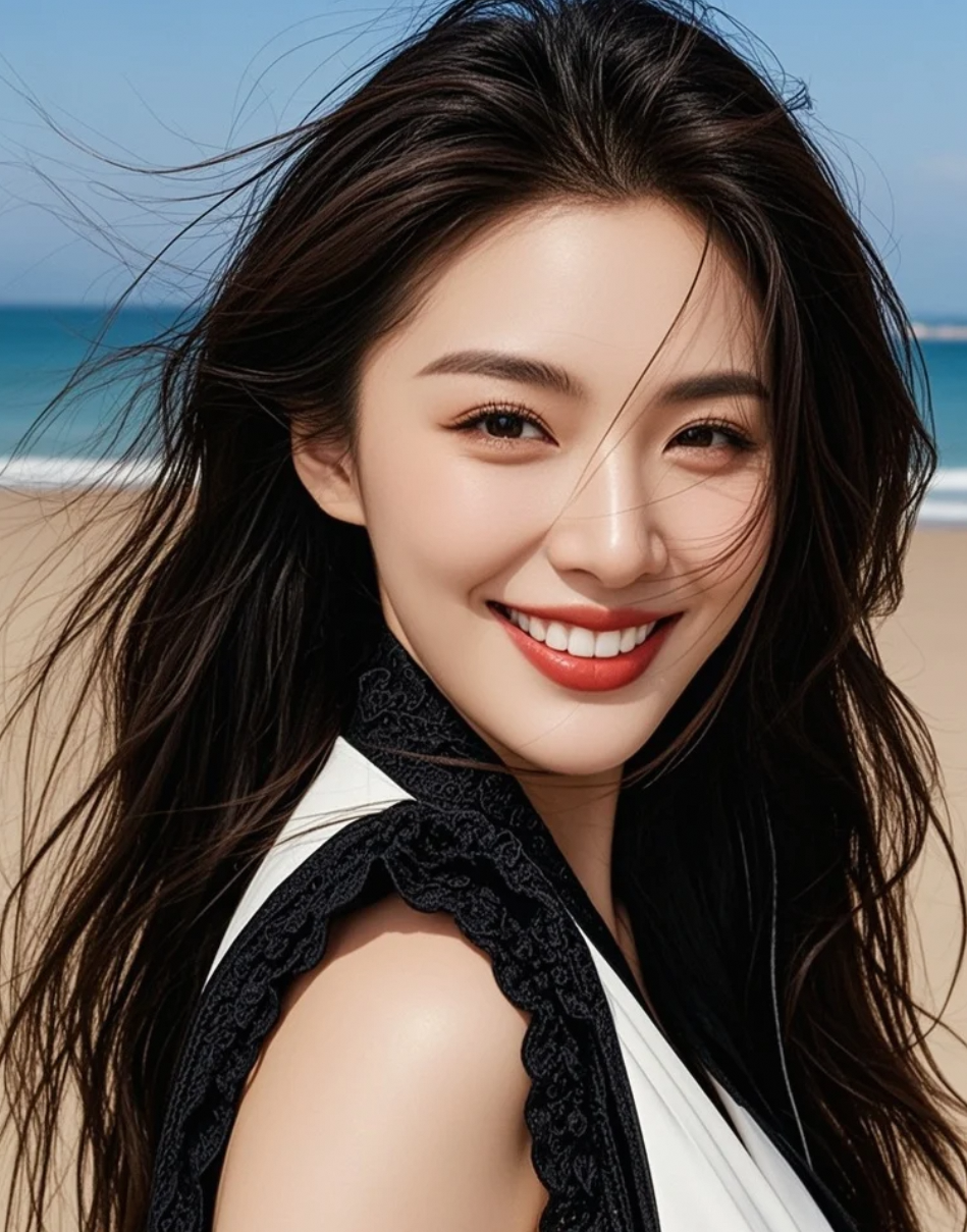 她在沙滩上，是最温柔的存在