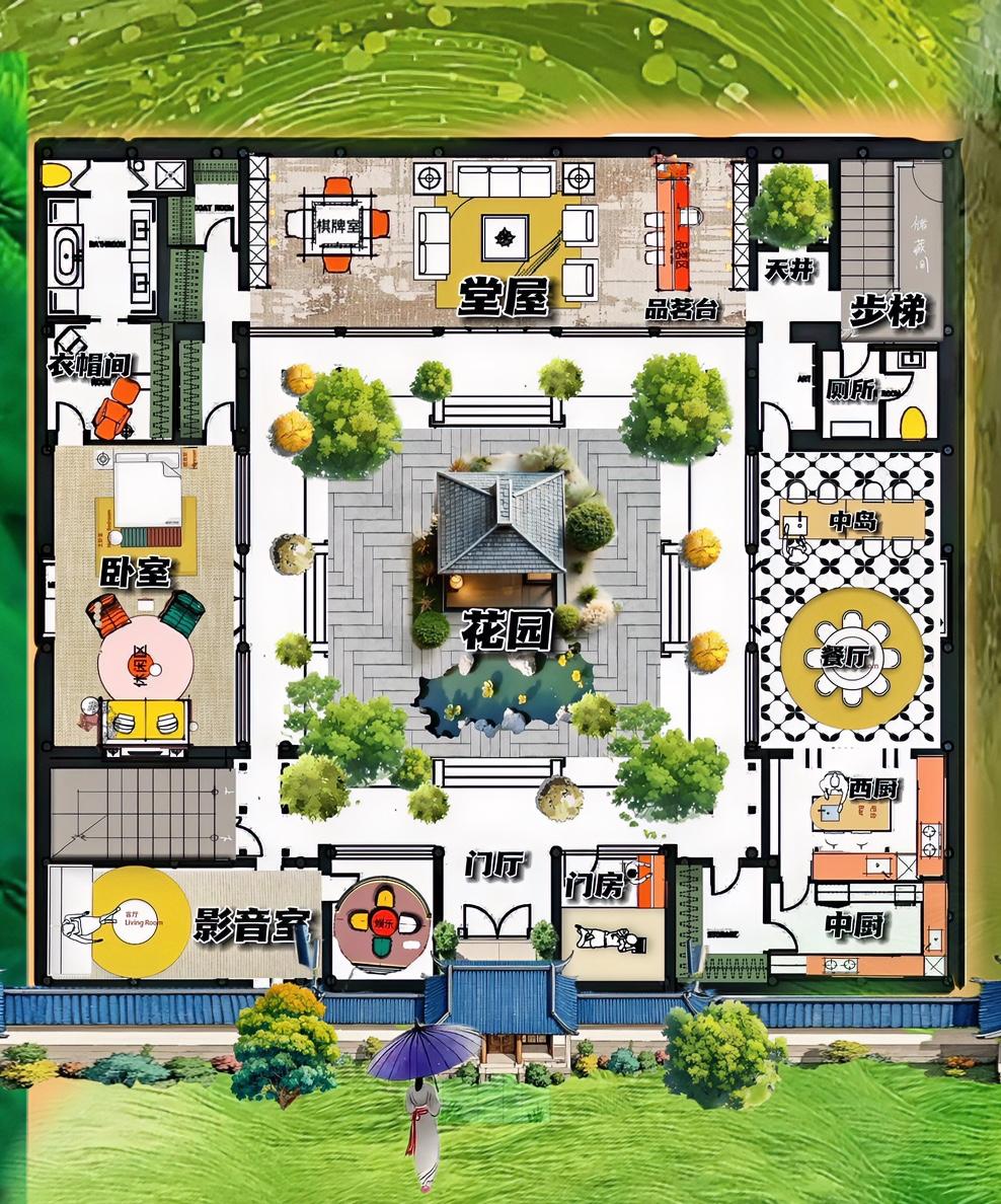 有颜有才华，自建房，也有相思病，门外是四合院，门内大平层，屋里是堂屋，房间是套房