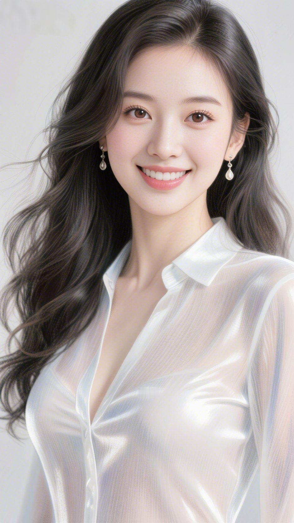 温婉亦从容笑意落进眼底时，像盛了一汪澄澈的清泉。柔润的卷发如墨色流云轻垂，