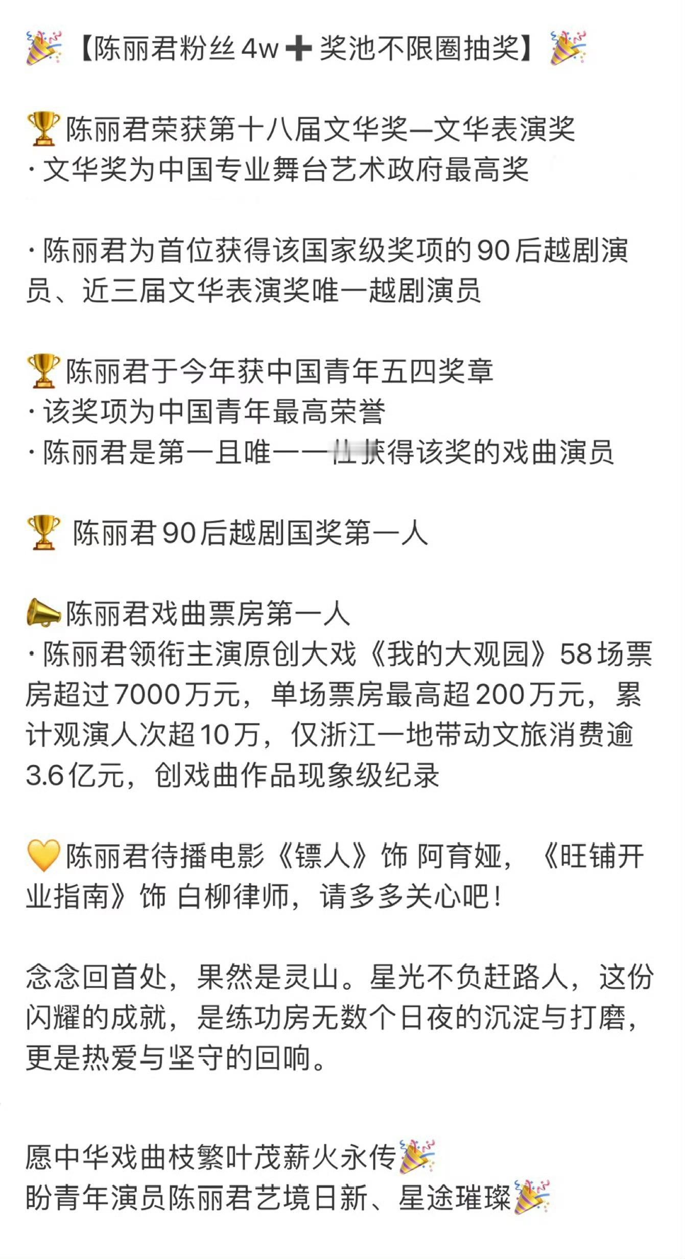 陈丽君粉丝4w+奖池不限圈抽奖​​​