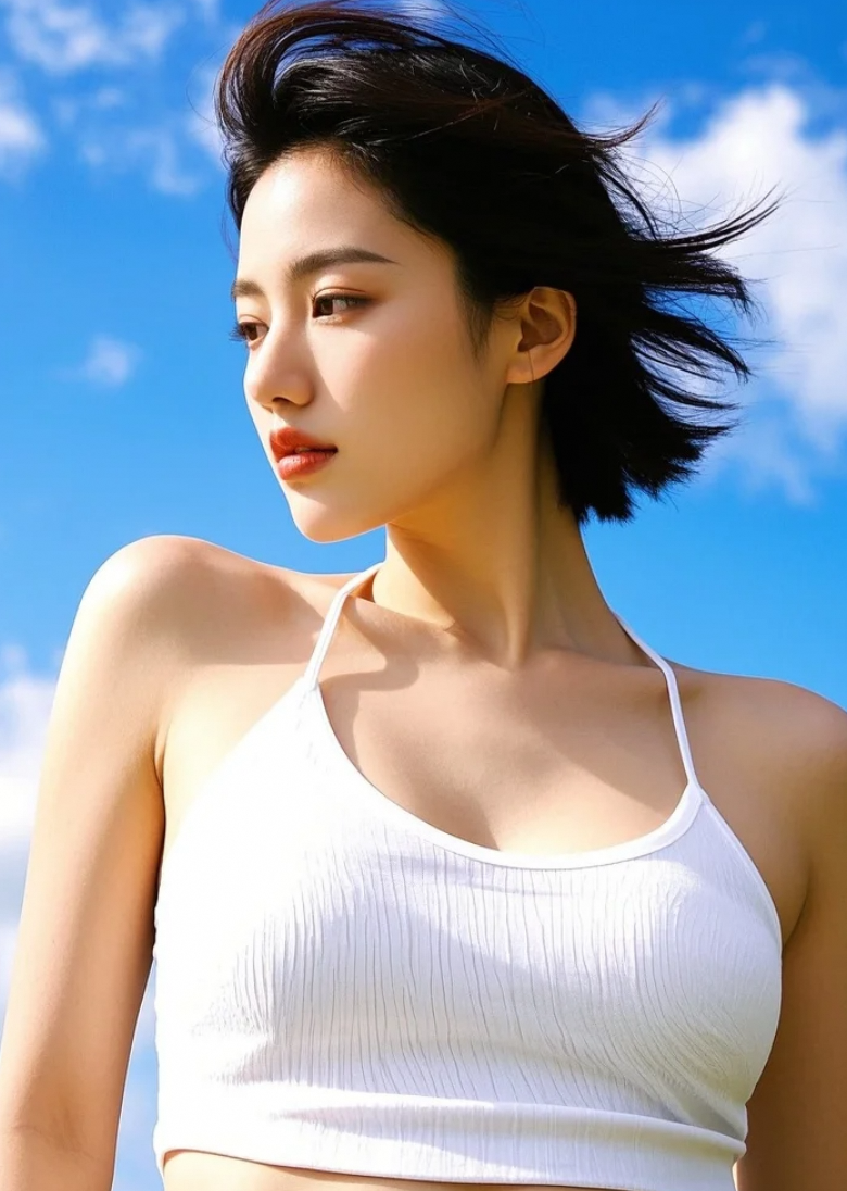 在户外，美女用优雅姿态书写旅行诗篇