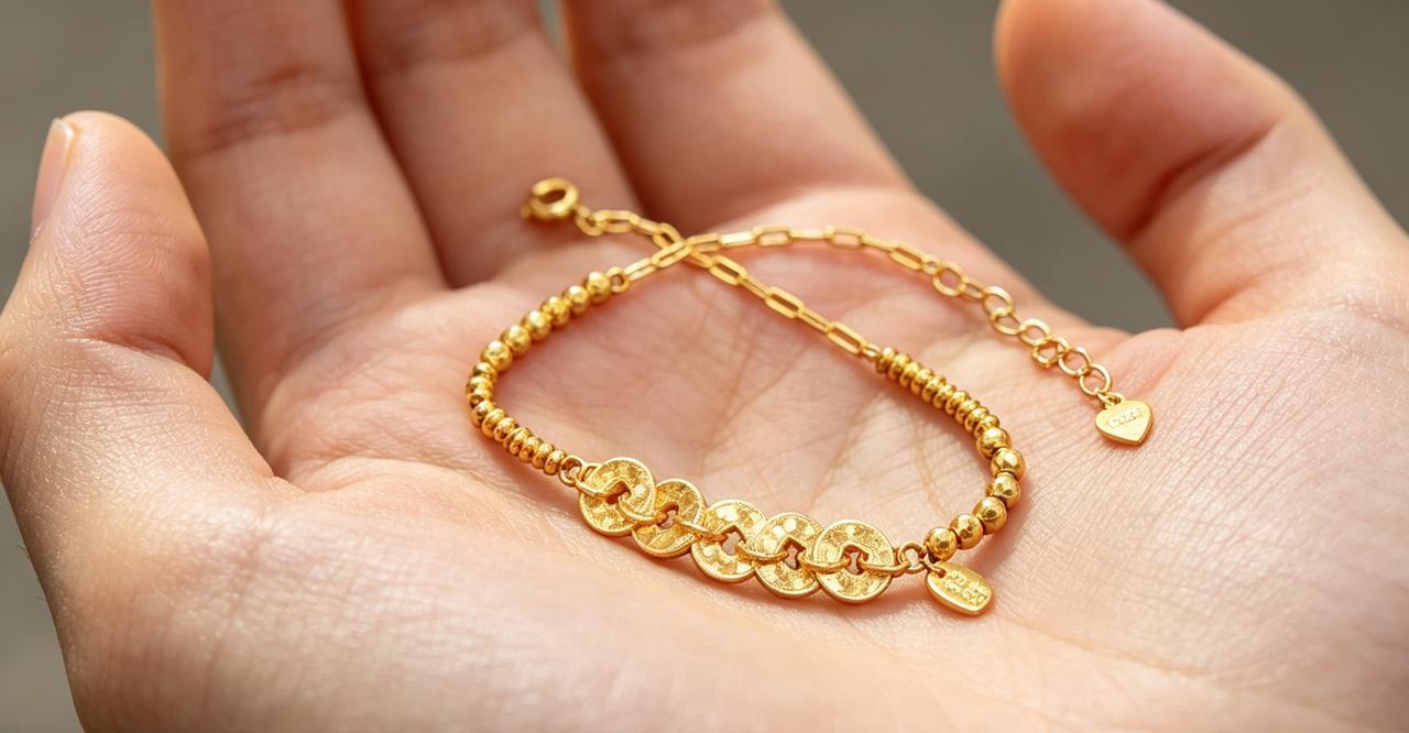 早上和闺蜜去河边跑步，闺蜜眼尖，捡到了一条金手链。这样的金手链10克总有的吧