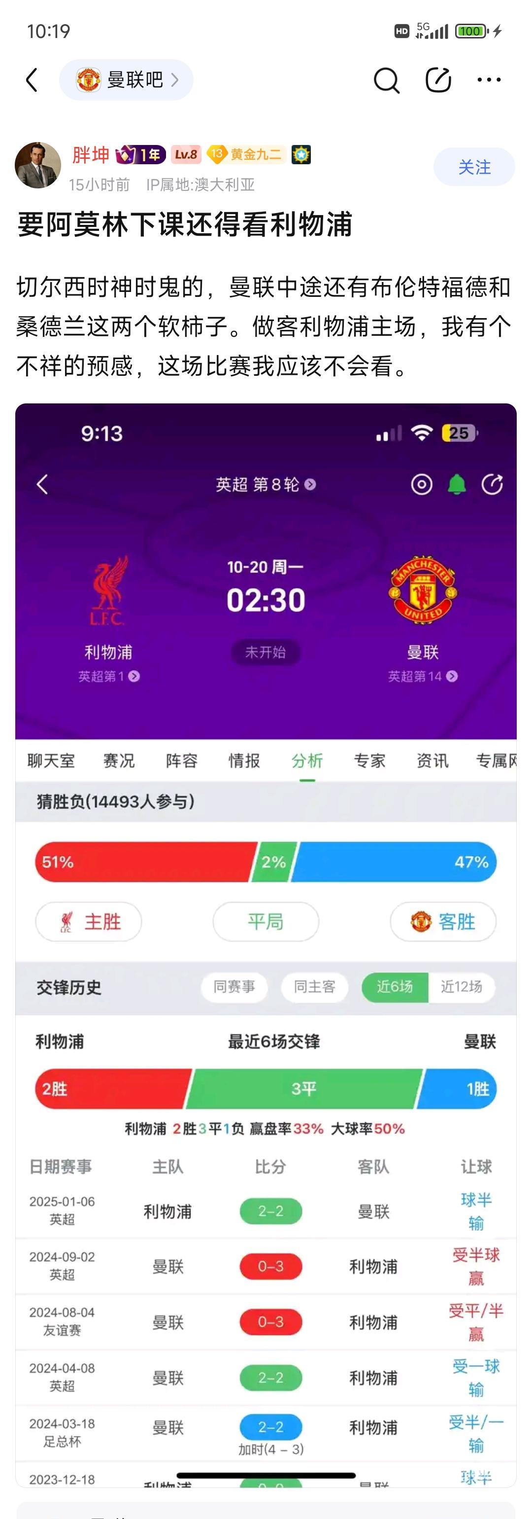 曼联球迷说英超第八轮，踢利物浦比赛就是阿莫林的下课之日！因为曼联高层最重视双红