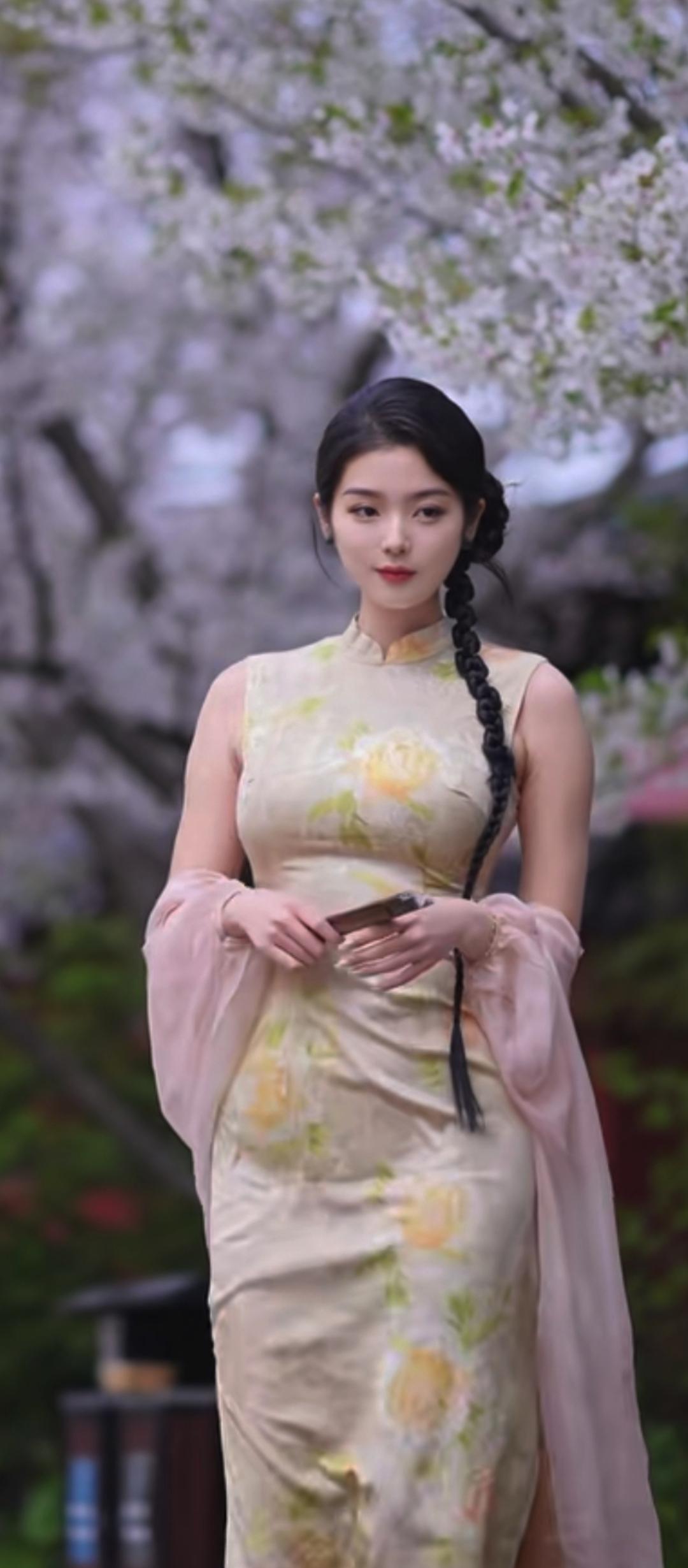 樱花树下，古典旗袍，优雅动人