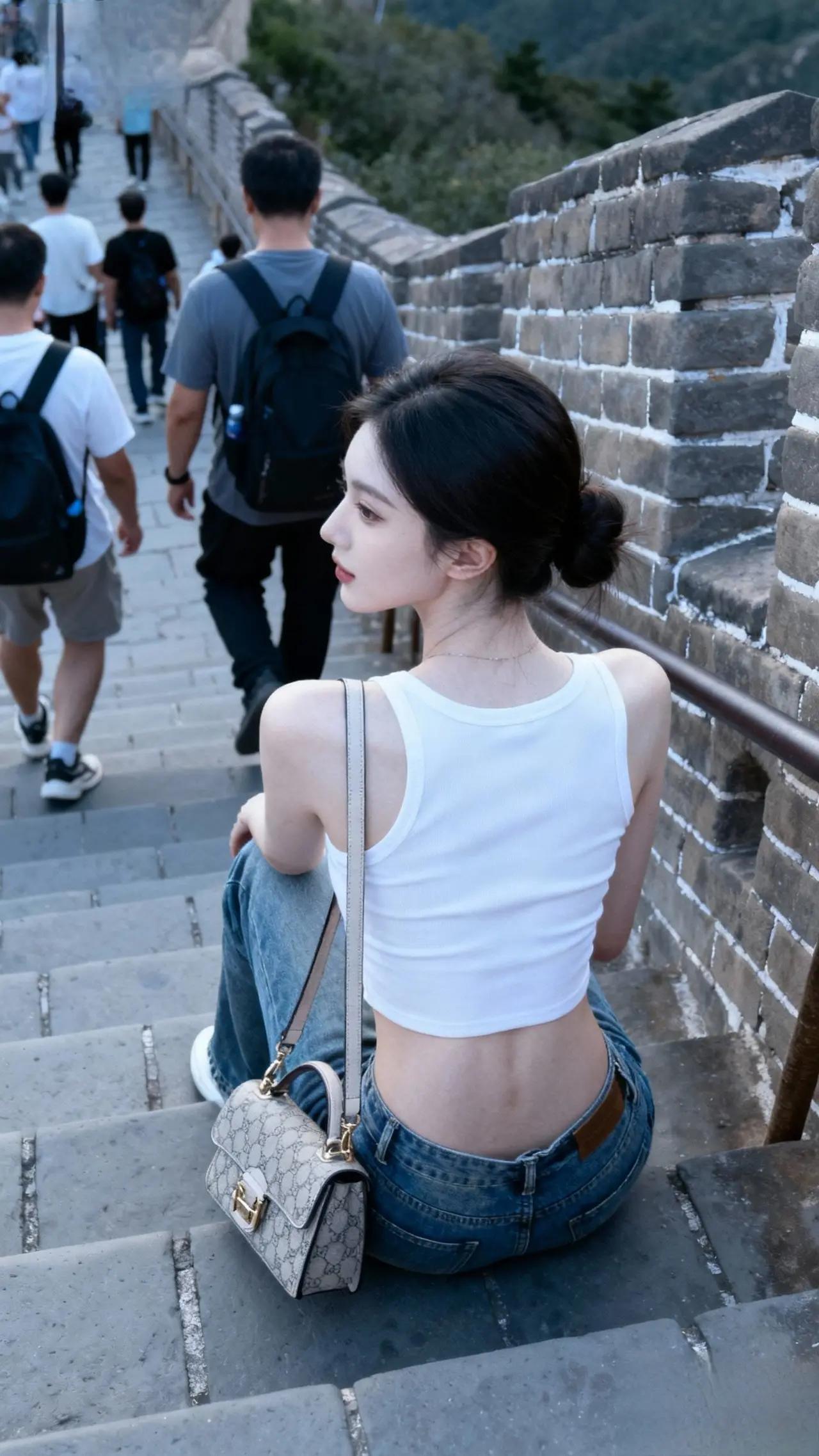 在长城上遇到的女孩