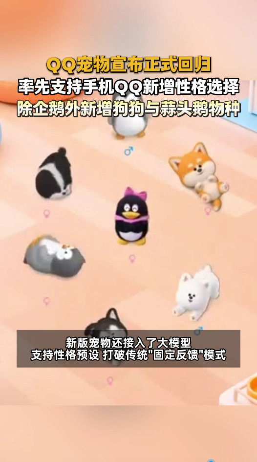 腾讯全新QQ宠物上线时隔多年经典小企鹅重磅回归直接爷青回，3D形象全面升级，保留