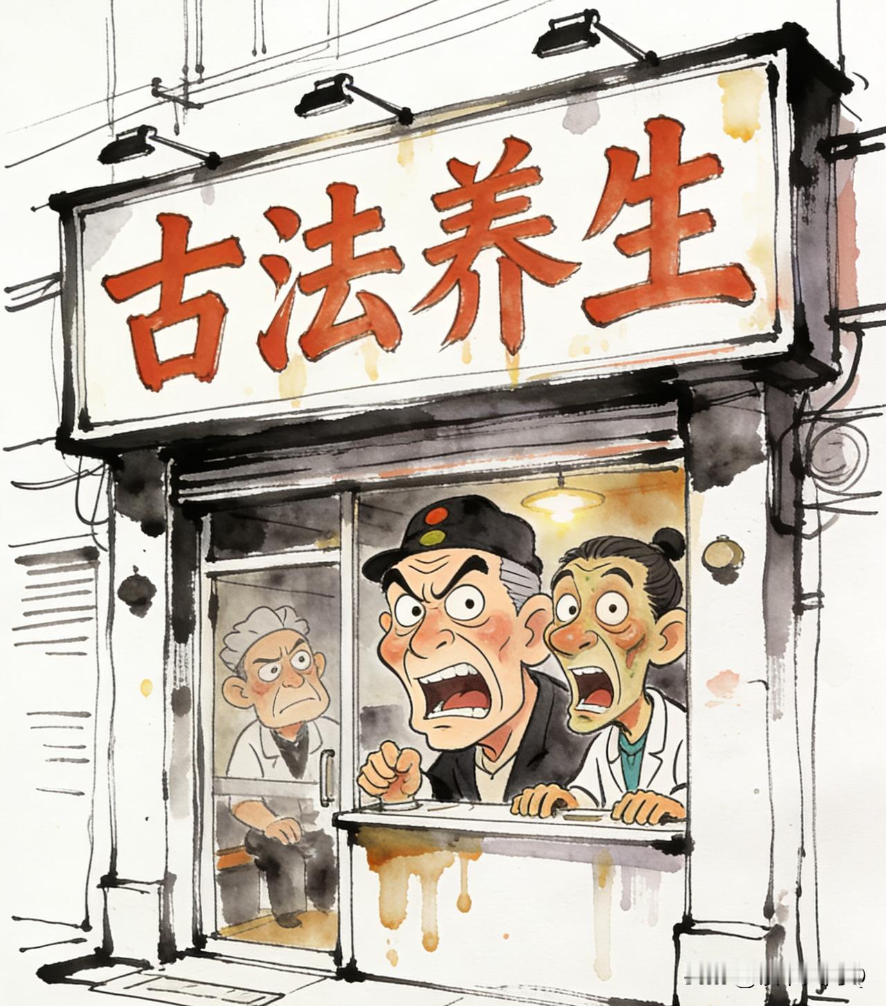 在街上散步，忽然看见一个新开的中医养生馆，招牌上很突出的四个大字！“古法养生”