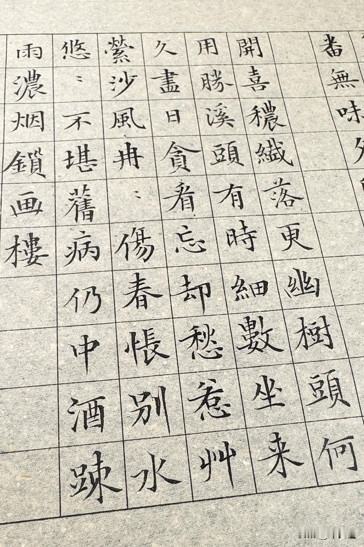 今夕社小楷，再临文徵明《落花诗卷》18/60。开喜秾纤落更幽，树头何用胜溪头；