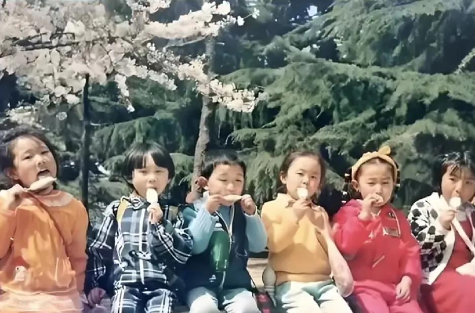 翻看这张80年代青岛春游老照片，时光仿佛按下了回放键。照片里，孩子们并排而坐，手