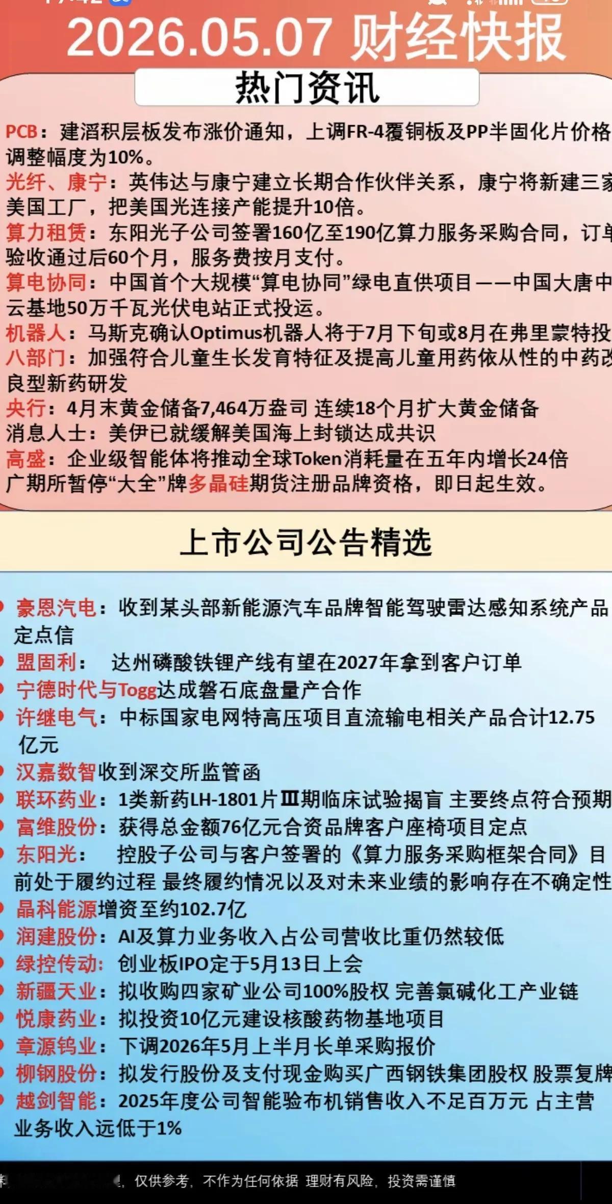 5月8日财经早报：这些大事影响A股方向2026年5月7日的财经新鲜事，每一