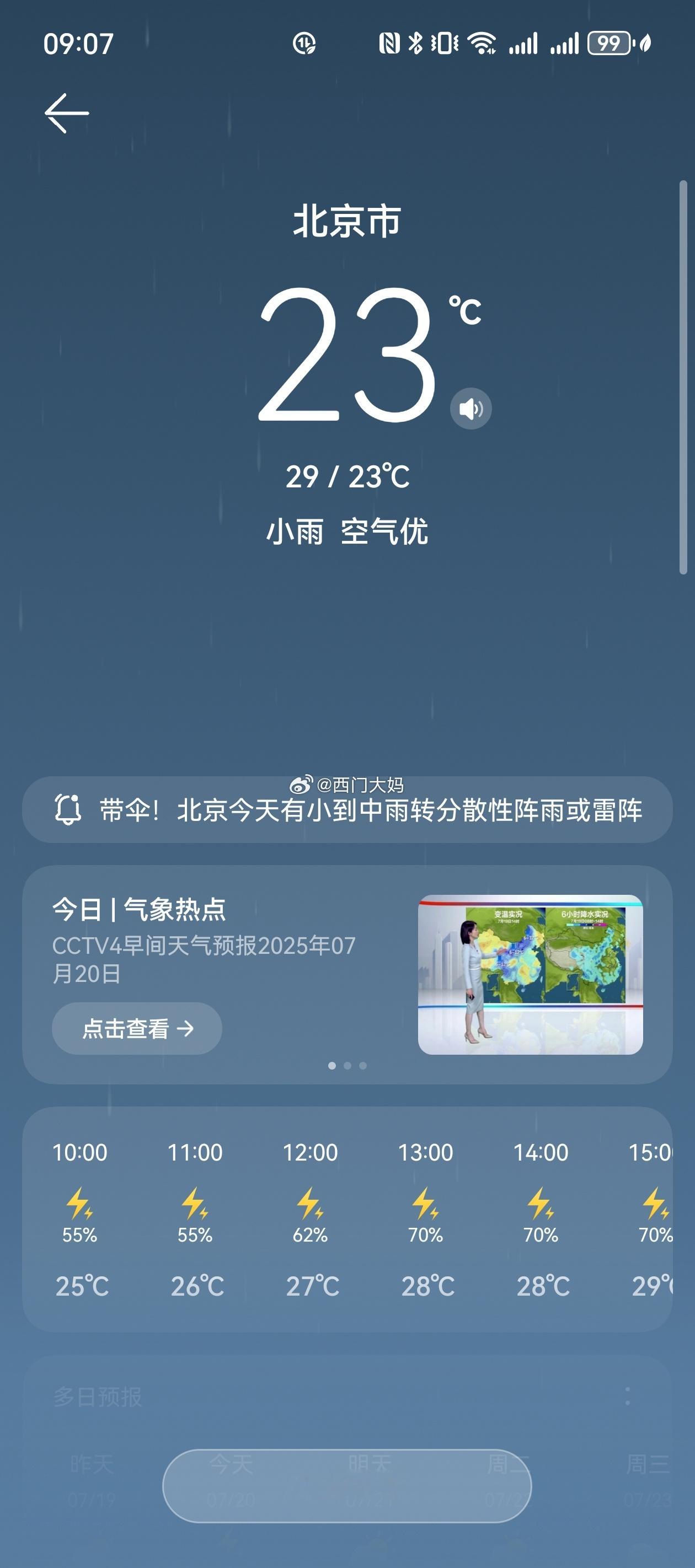 这是北京目前的天气和未来一周的天气预报～我好怕有人跟我说：北京一点也不热！我看了