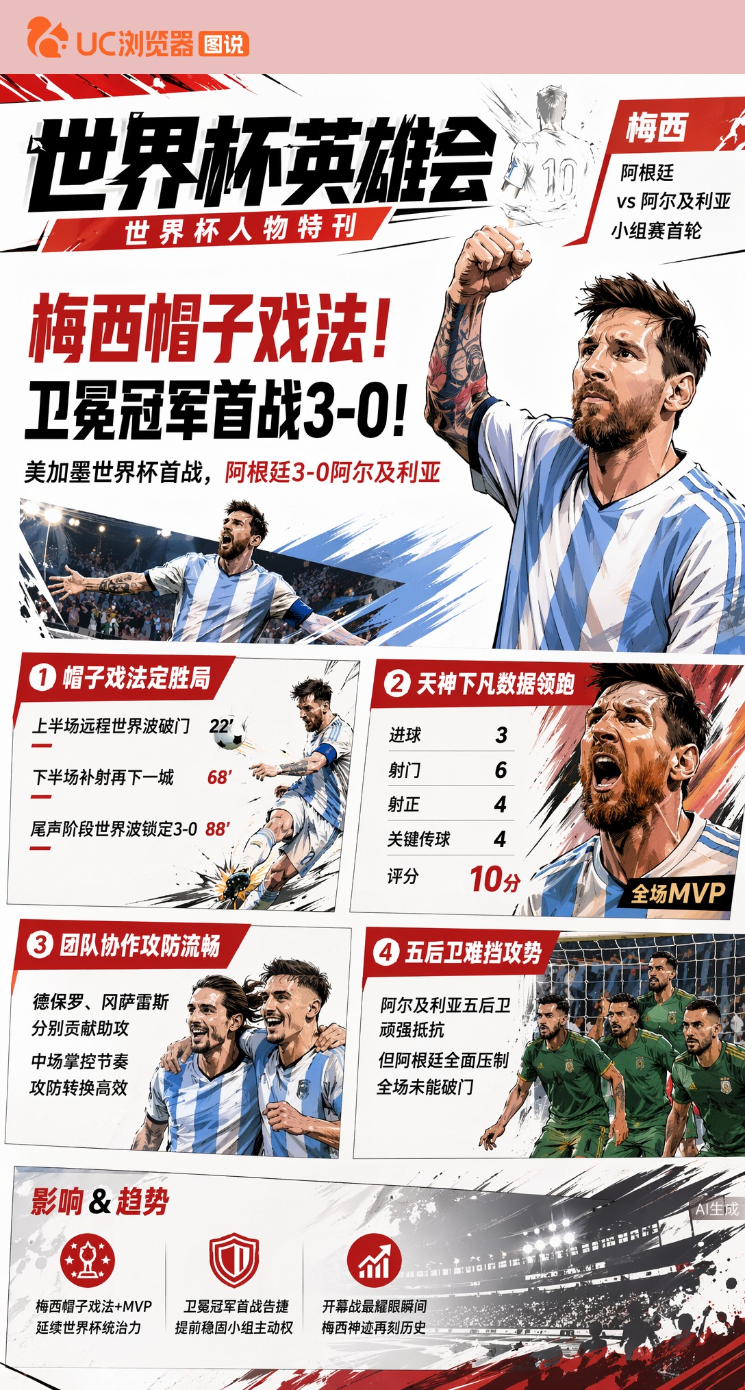 梅西帽子戏法+满分10分！卫冕冠军首战3-0碾压阿尔及利亚