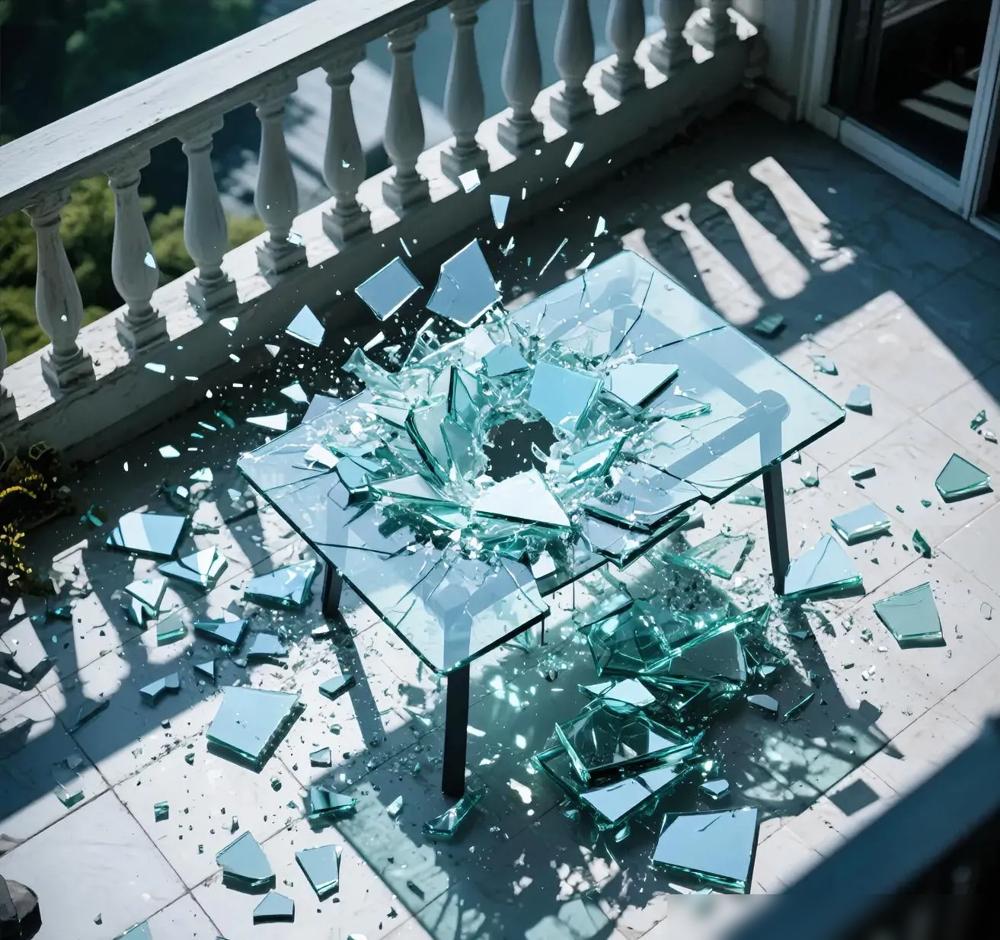 装修铁铲砸碎楼下桌子。​无人受伤已是万幸。​生活里处处是意外。​我们