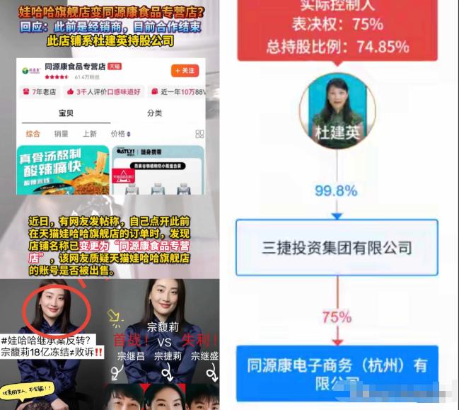宗馥莉和杜建英这是彻底撕破脸了。你看，娃哈哈的天猫旗舰店都改名字了。这明显是