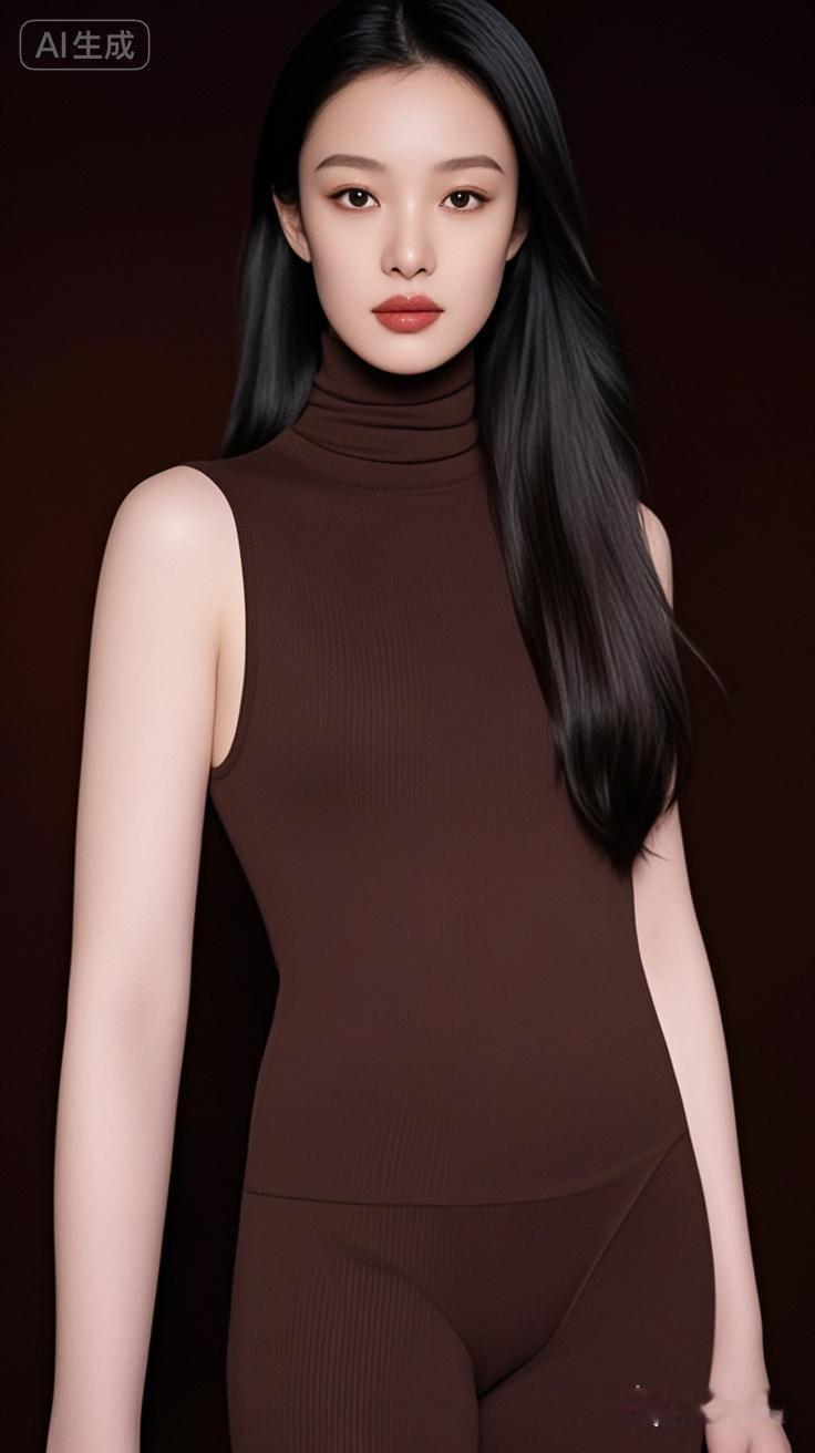 优雅气质，深棕色高领紧身衣，尽显时尚魅力！
