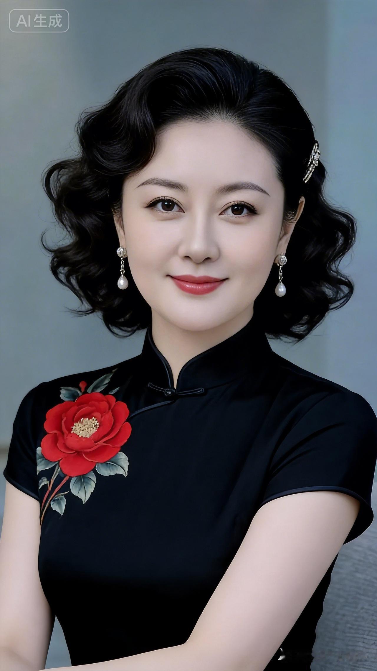 优雅黑旗袍，红玫瑰点缀，复古风韵十足！🌹💃