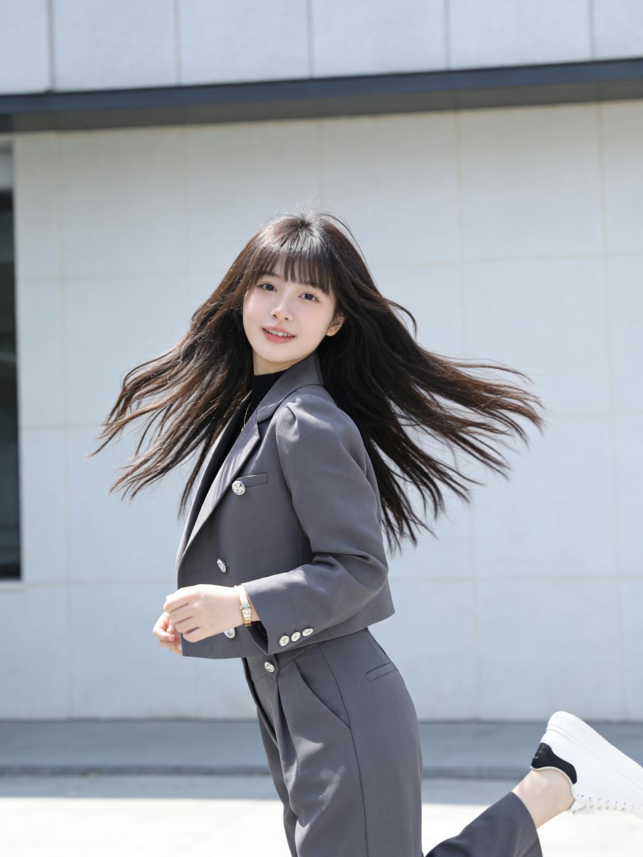 这个女孩在风中奔跑，好有活力！女生有哪些上班时尚搭配推荐通勤风怎么搭配才时髦?