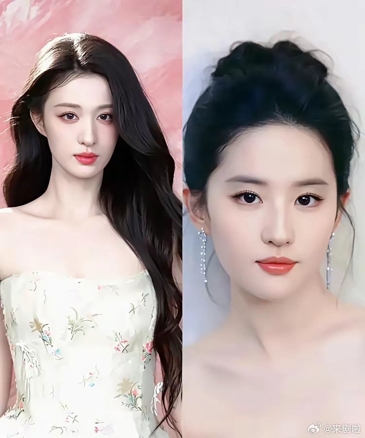 刘亦菲王楚然被拉来比脸，我刷到图直接划走。一个骨相稳到三十五还能扛镜头，一个浓颜