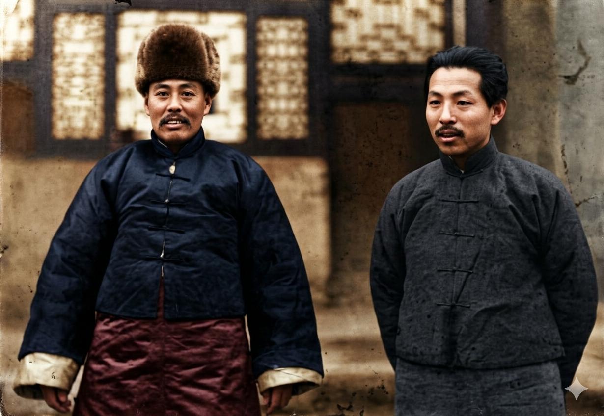 1931年，北平，北洋直系军阀巨头吴佩孚与东北少帅张学良的会面瞬间左侧的吴佩孚