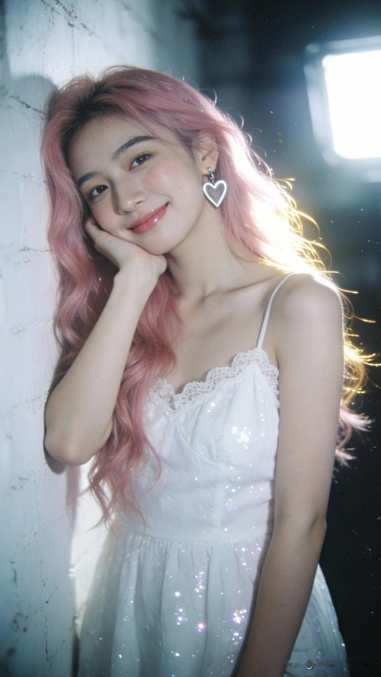 粉衣美人倚窗立，笑语如花心似水。高级感穿搭，温柔风穿搭。梦幻粉发少女，甜美笑容