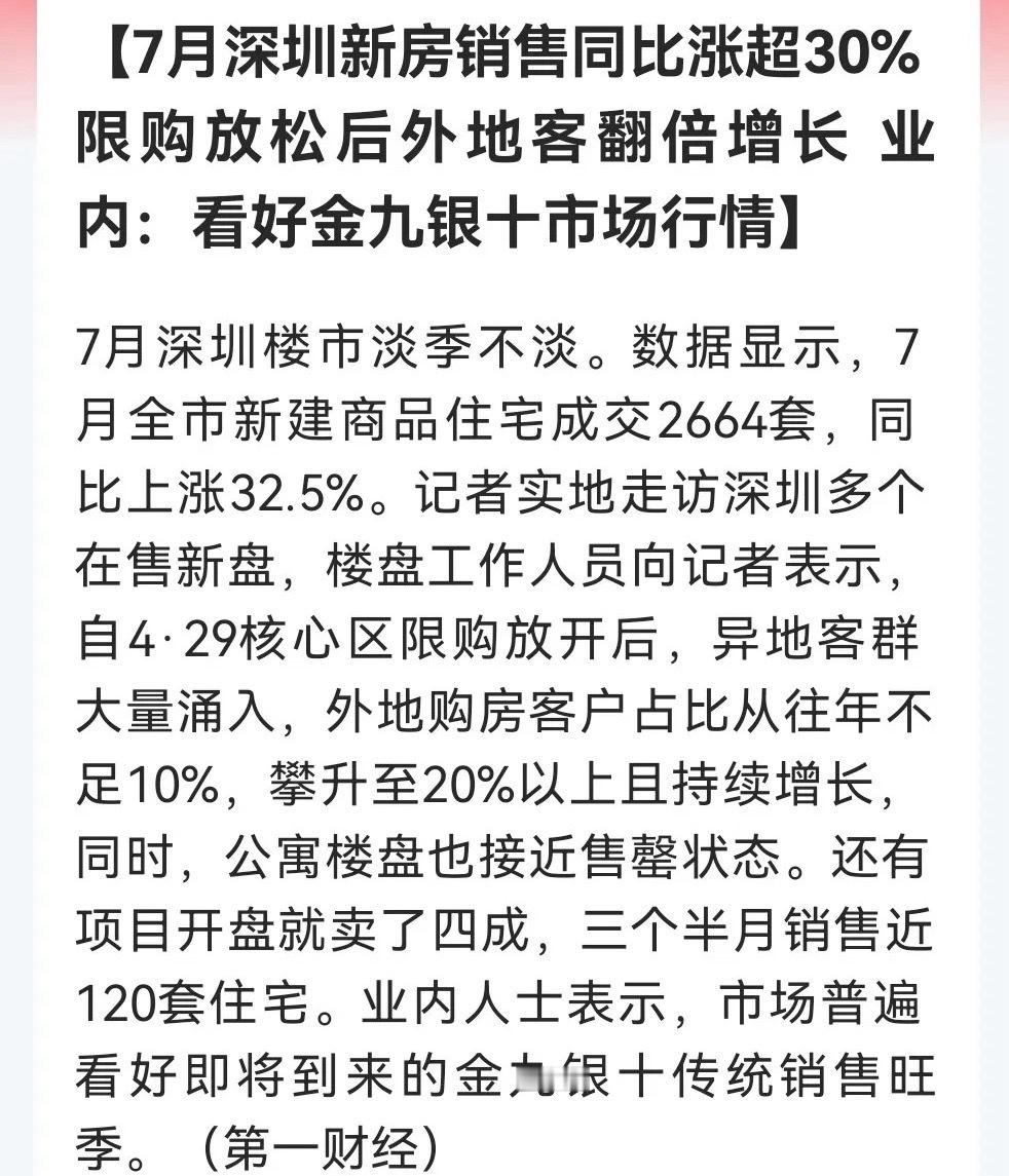 盘后，房地产消息继续火爆！金九银十要提前“抢跑”？深圳新房成交飙升，公寓售罄、开