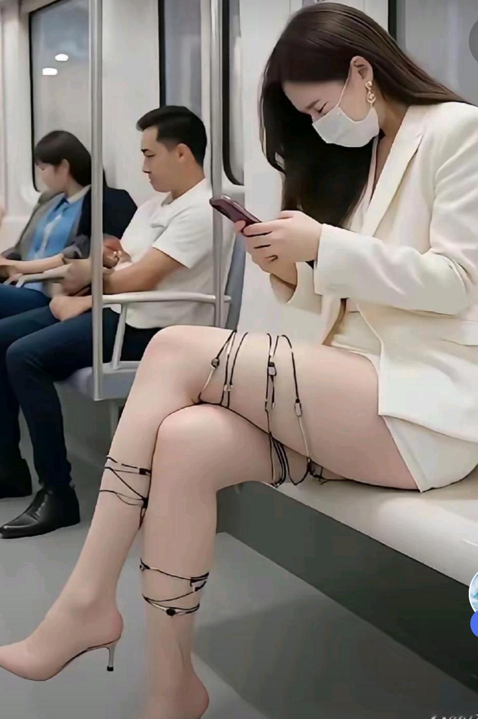 地铁这一幕太吸睛，通勤氛围感直接拉满！车厢里一位女士一身利落的白色西装，干