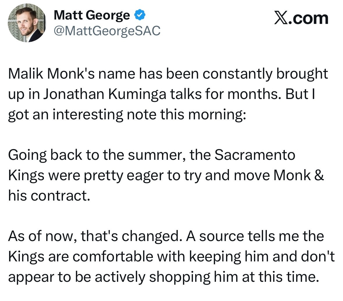 国王记者：数月以来，蒙克的名字一直萦绕在关于库明加的交易谈判中。不过今天早上我得