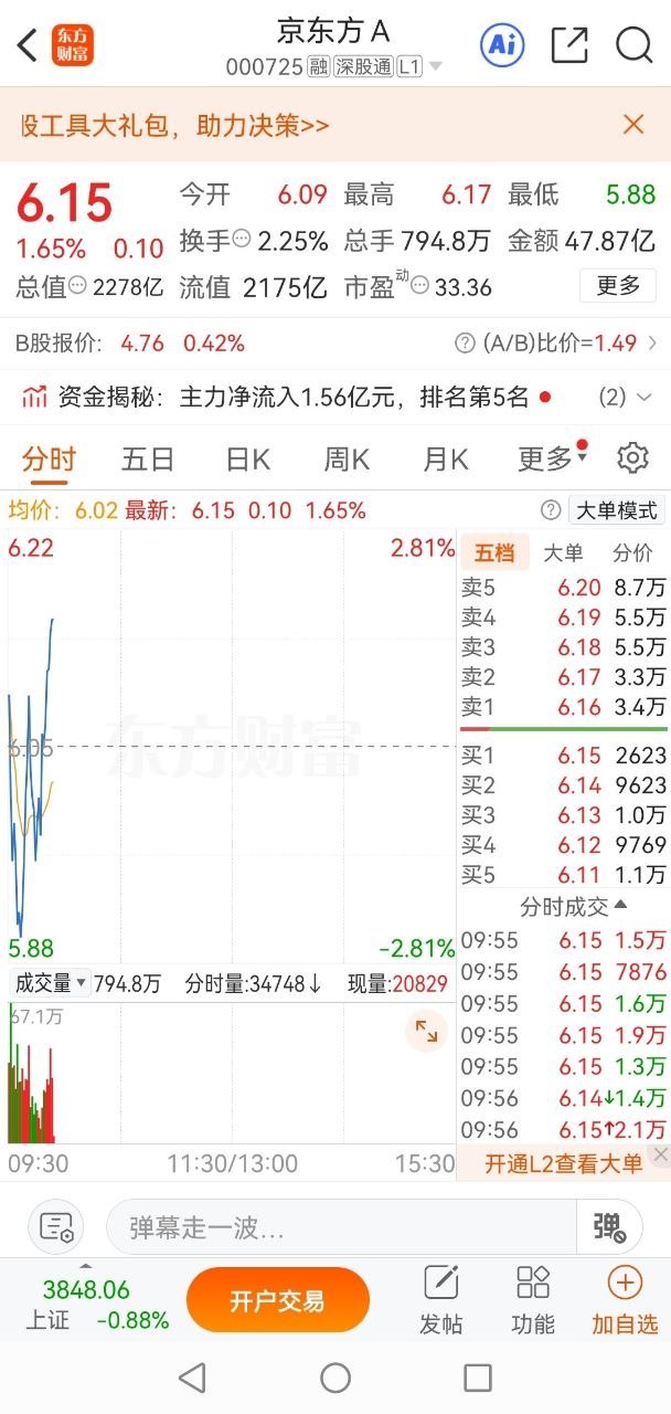 兄弟们，坐好扶稳京东方要起飞