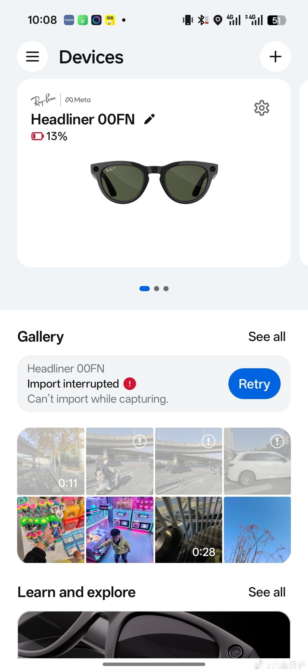 看来智能眼镜的电池在冬天也不抗冻啊，出门的时候电量大约有70%多，然后拍了三张照