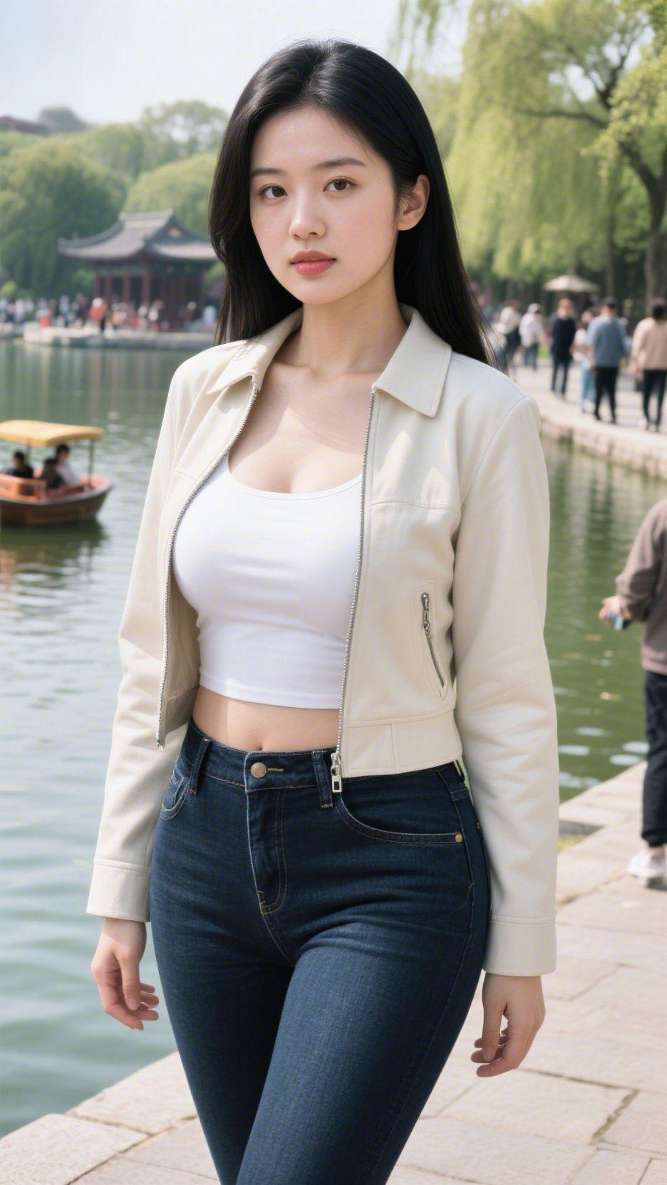 春湖晴景晴光漫洒碧湖前，岸柳垂丝拂翠烟。古榭临波藏黛影，轻舟破水漾清涟。