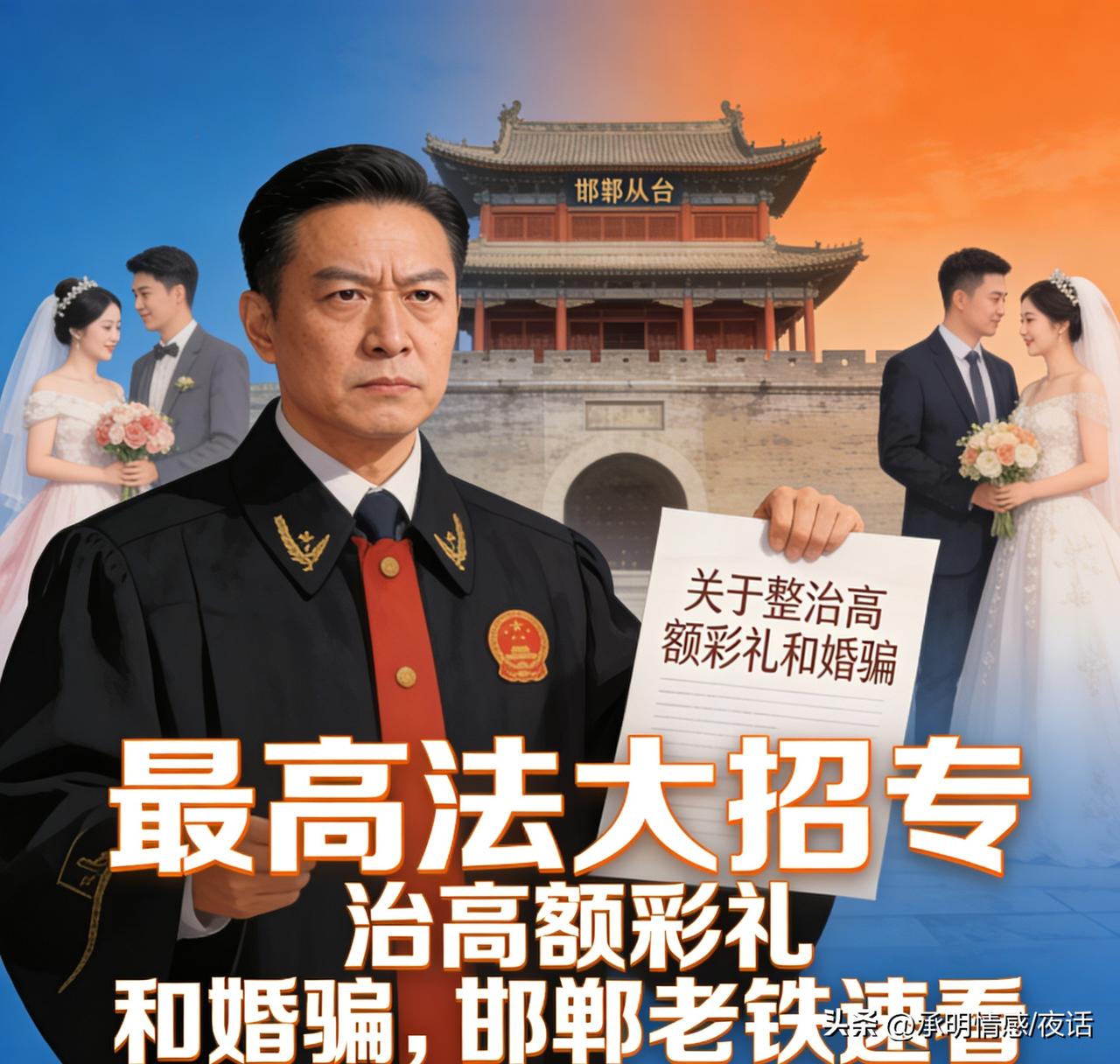 家人们！最高法刚放出大招，专治高额彩礼和婚骗，邯郸的老铁们快看过来！在今年两