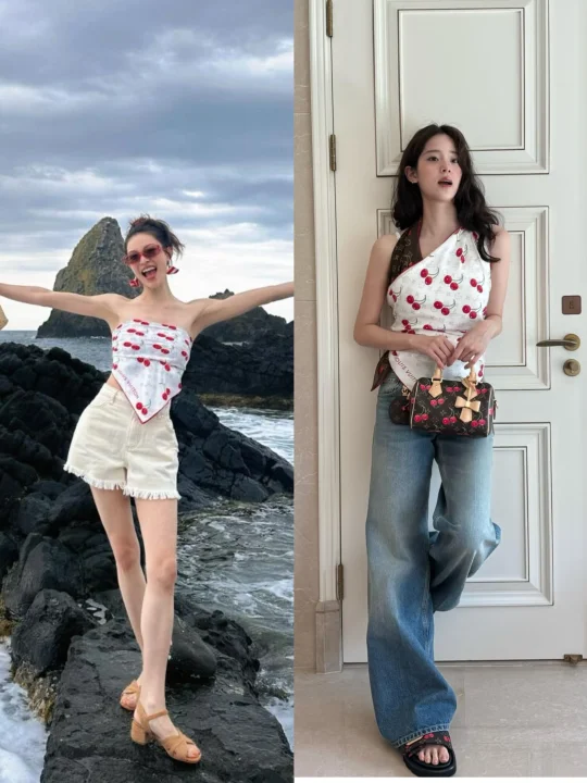 钟楚曦in西西里，和欧阳娜娜穿了同款🍒丝巾