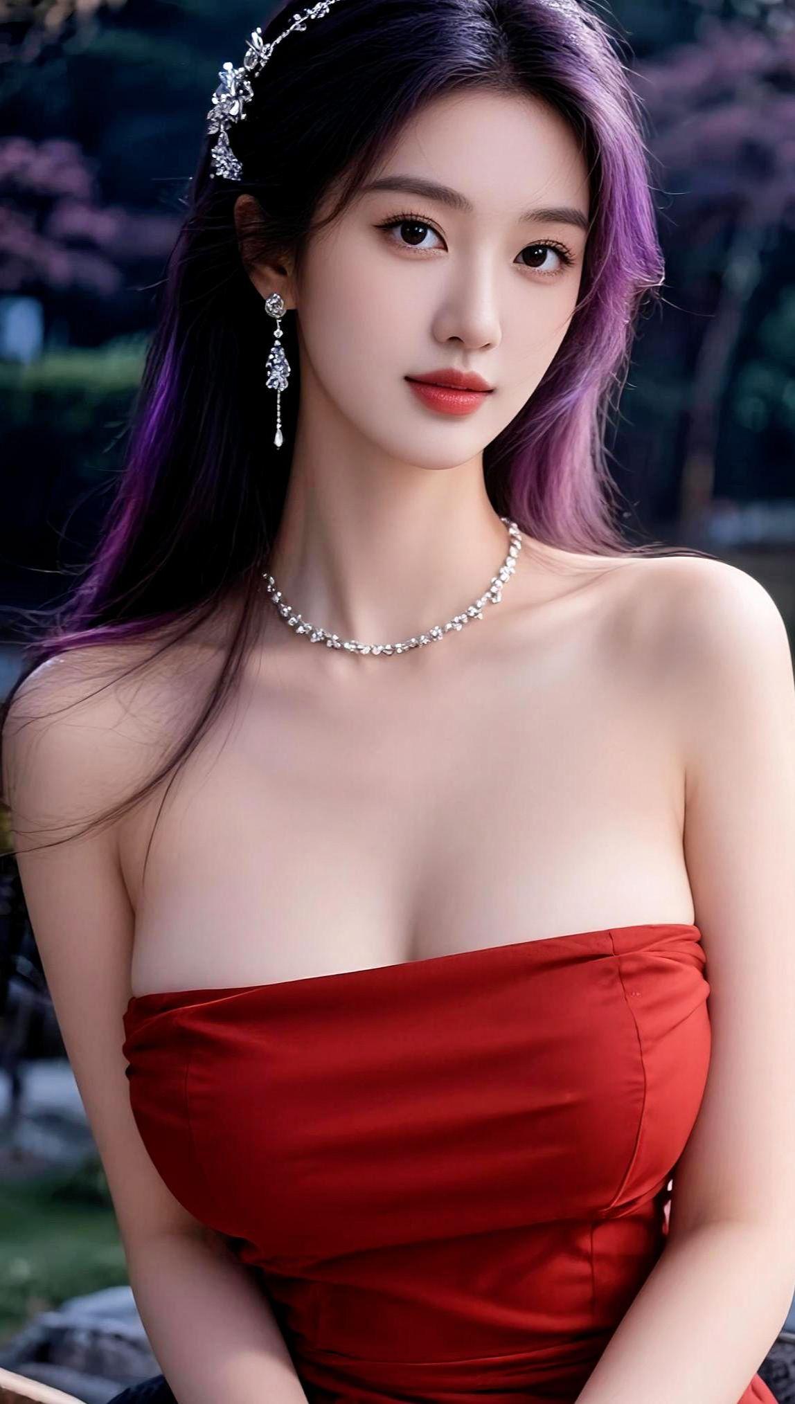 AI紫发红裙写真抖音ai创作