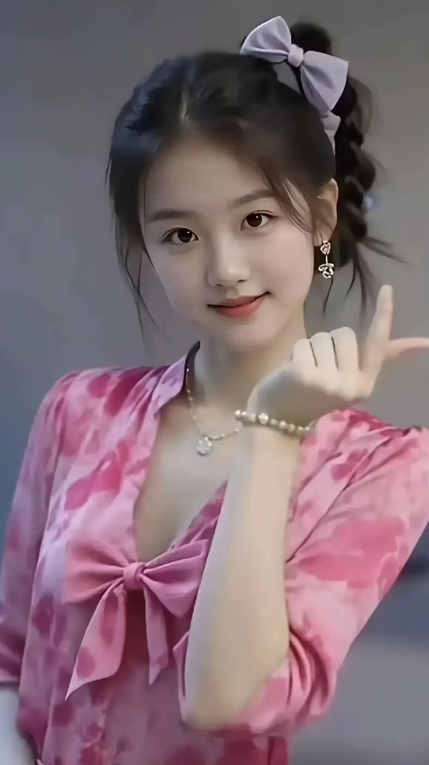 粉衣少女，笑语盈盈。