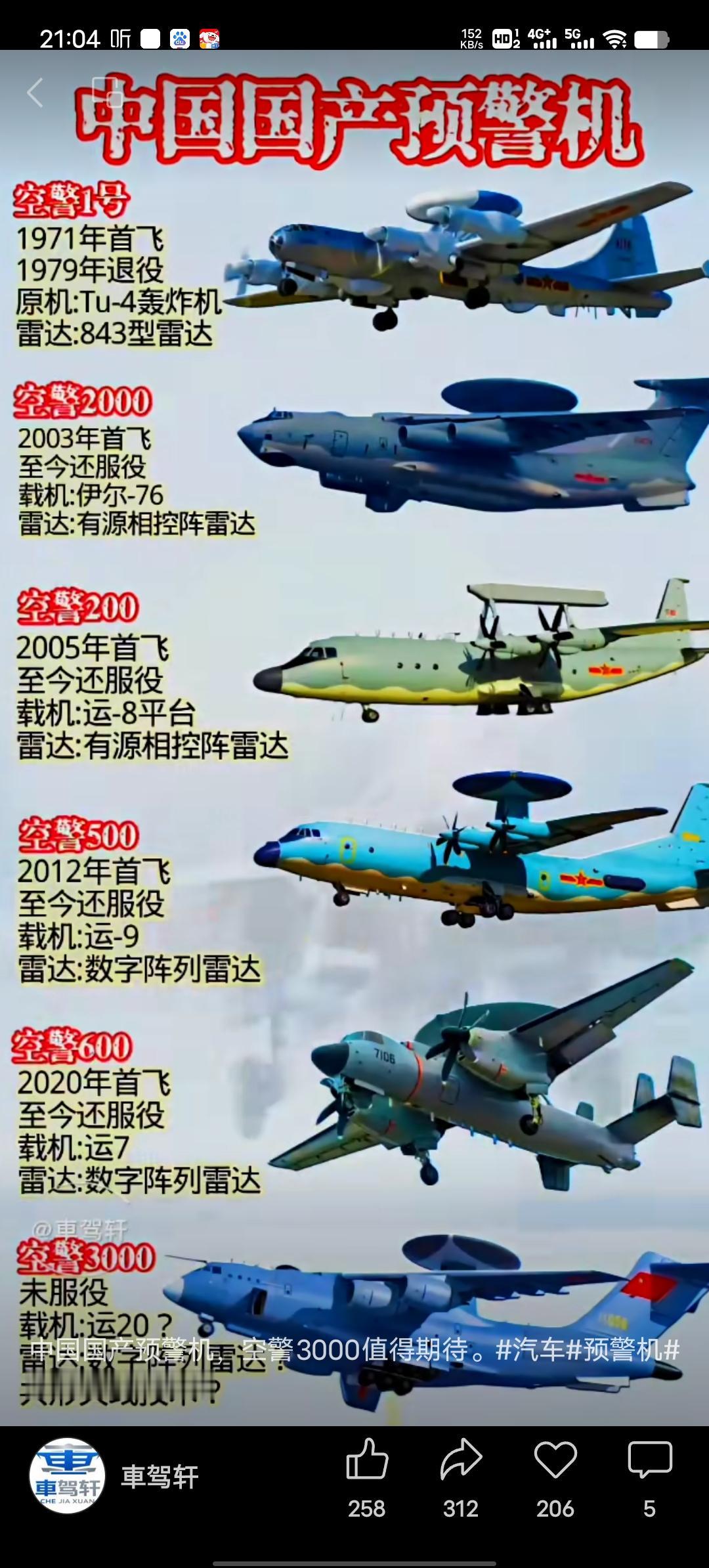 中国国产预警机那可太牛了，每一款都彰显着航空科技的魅力。空警-2000是开