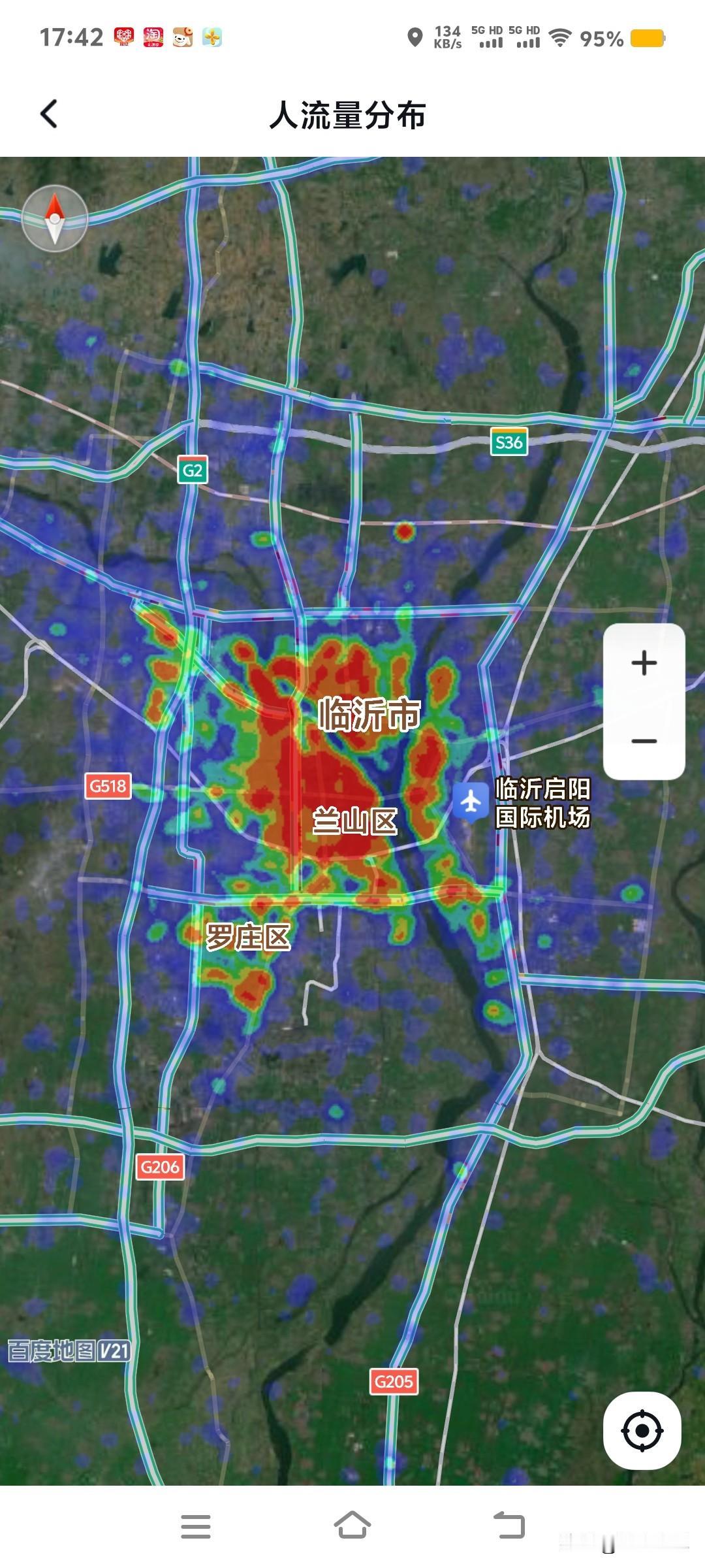 跨年夜，同比例热力图，临沂城区比徐州还大。人口难道临沂比徐州还多么？