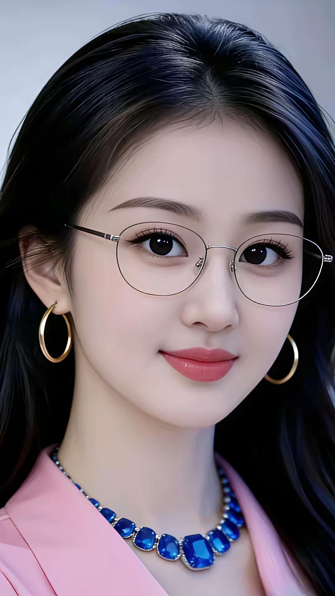 甜美眼镜少女，粉蓝撞色穿搭，元气满满！😊✨