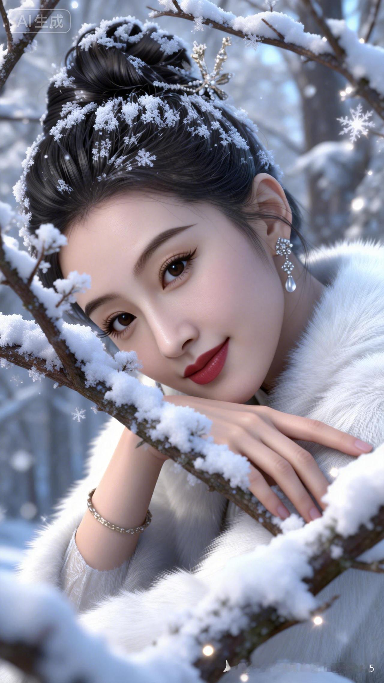 冬日仙境中的少女，雪中静谧之美！