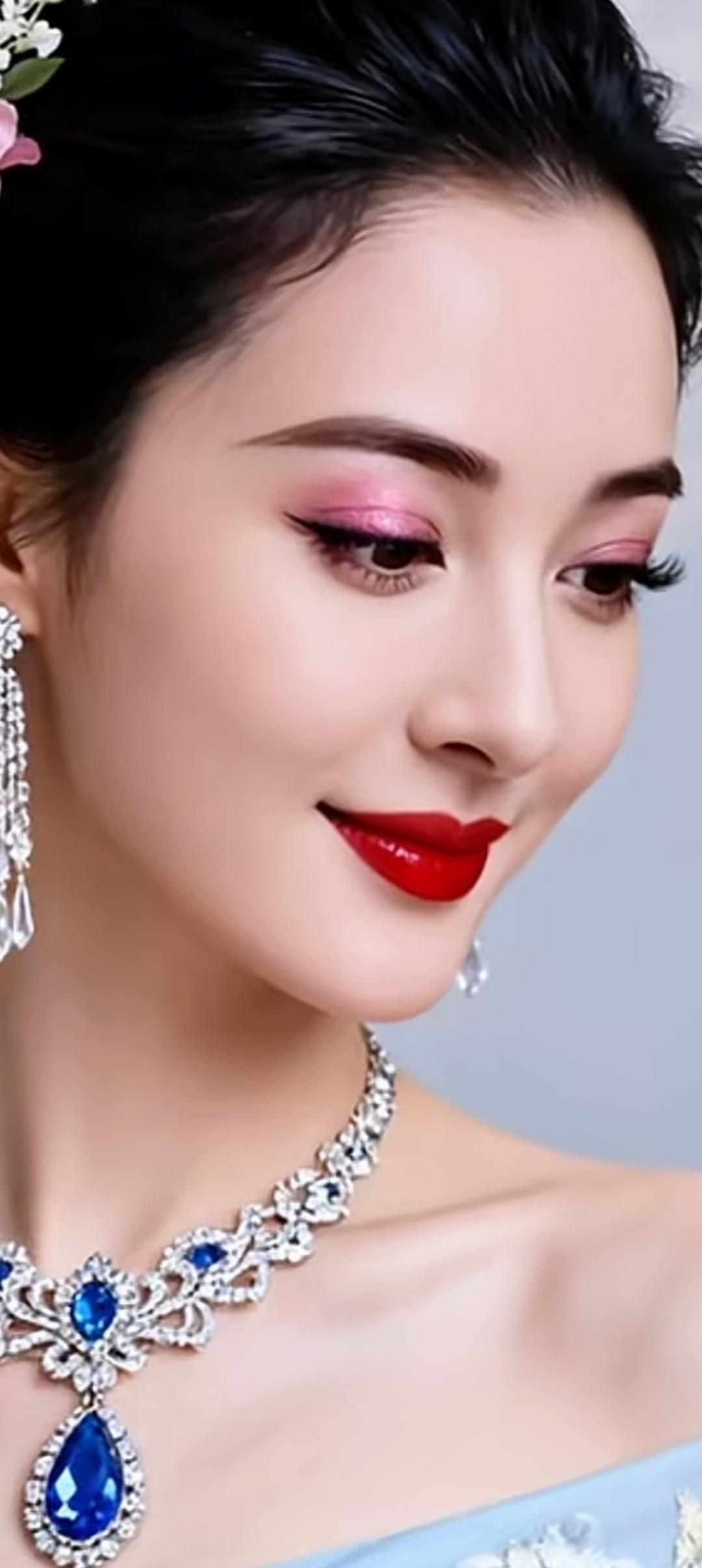优雅红唇，闪耀蓝宝石，古典与现代的完美融合。