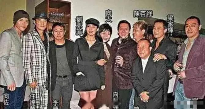刘亦菲这一张十多年前的旧照，真是信息量满满啊！从左到右：向佐、任达华、李连杰、